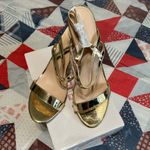 Gold Strappy Block Heel‎ Sandals Size 9.5 Photo 3