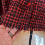 HYFVE  Frayed Hem Flannel Crop Red Plaid Shirt Size Medium Photo 5