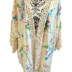 SPIAGGIA DOLCE Floral Embroidered Crochet Kimono Cardigan Blue Size L Photo 0