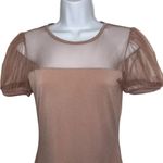 EXPRESS  Blush Pink Short Balloon Sleeve Tulle Trim‎ Stretch Top NWOT $37 Small Photo 2