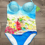 Kate Spade  Ocean Grove Underwire Halter One Piece Swimsuit Blue Pink Size XL Photo 0