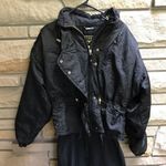 Obermeyer Vintage 2 pc Ski Jacket Pants Ski Suit Black Brocade Gold 80s 12P Photo 7