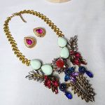 Mixed Media Statement Necklace with Earrings Gold Photo 1