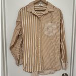 Gap  | Women's The Big Shirt Poplin Neutral Stripe Button Down Long Sleeve Shirt Photo 1