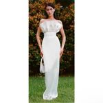 New Sau Lee Maxi Dress White Satin Noah Gown Strapless Bridal Wedding sz4 flaw Size 4 Photo 3