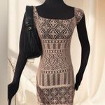 Vintage Y2K Monster Girl Crochet Beige Square Neckline Mini Dress size S Tan Photo 0