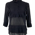 Central Park West Vintage 90s Black Lace Sheer Organza Ruffles Q/S Blouse Size P Photo 0