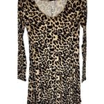 Leopard Print Dress Womens XS Brown Long Sleeve Casual Loose TShirt Dress B3 Photo 2