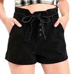 American Eagle Black High Waisted Paperbag Denim Mom Shorts Photo 0