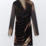 ZARA dress mini long sleeve brown tulle ruched party evening cocktail Photo 9