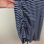 Toad & Co Muse Dress S Midi Stripe Navy Blue White Scrunch Ruche Tie Side V-Neck Photo 4