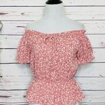 One Clothing Red & White Floral Off Shoulder Peplum Boho Top Size Medium Photo 0