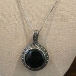 JACK JUDITH Sterling Silver Onyx Marcasite Reversible Pendant & Huggies Earrings Photo 11