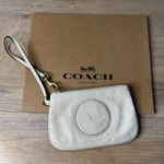 Coach Wristlet Ivory Patent Leather Pouch Embossed Small Clutch Bag Neutral Photo 0