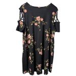 Vibe Sportswear Women 2X Floral Cold Shoulder Short Sleeve Shirt Black Dress Size XXL Photo 1