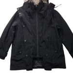 Gallery  Rain Coat Jacket Womens XL Black Hooded Full Zip Photo 9