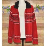 Carolyn Taylor Ladies Red Full Zip Faux Fur Fair Isle Sweater Cardigan Size XL Photo 2