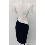 Vintage 80s Lace Bodice Cocktail Dress Embellished Bow Puff Sleeve White Navy 6 Photo 5