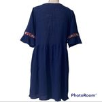 Entro  medium women’s shirt sleeve blue v neck floral embroidered baby doll dress Photo 1