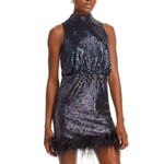 Eliza J Sequined Feather Hem Mini Dress Party Glam Mockneck Sleeveless US 6 NWT Photo 1