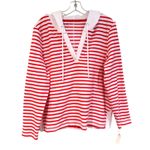 Talbots Split Neck Hoodie Striped Sweater Women's Large Petite Orange Preppy Photo 1