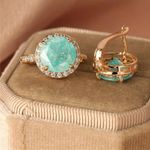 Gold Layered Green Druzy Gemstone Halo Earrings Sparkly Statement NWT Photo 2