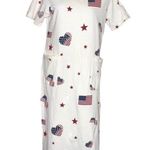 AMERICANA White T Shirt Dress Flags & Stars Patriotic Vintage Made in USA Size M Photo 1