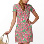 Lilly Pulitzer  Pink & Green Floral Print Short Sleeve Polo Tshirt Dress Size S Photo 0