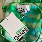 Ganni  Silk Stretch Satin Ruched Mini Dress Lily Green Size 34 or US XS NWT Photo 8