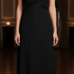 90s Vintage De Laru Black Beaded Halter Prom Gown Black Flowy Maxi Dress 7/8‎ Size undefined Photo 1