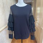14th & Union  Black fancy sweatshirt with ruffled sleeves with mesh detail S Photo 5