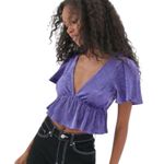 Urban Outfitters Small Purple Velvet Ribbed V-Neck Cropped Blouse Shirt Photo 0
