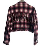 VICI  Purple Black Plaid Cropped Fringe Flannel Shacket Photo 1