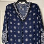 Hua Lan Floral Tie Front Long Sleeve Mini Dress Blue Size L Photo 1