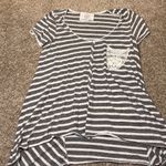 Sloane Rouge striped asymmetrical short sleeve with lace pocket detail Gray Photo 7