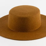 Gigi Pip Dahlia Boater Hat Brown Australian Wool Warm Brow Size 57 M/L Flat Brim Photo 0