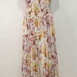 Anthropologie By  Ruched Square Neck Midi Dress Floral Size 6 Cream Coquette Chic Photo 6