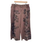 Hot Topic Social Collision Jeans 18 Brown Punk Graphics Gothic Grunge Wide Leg Photo 2