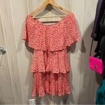 She & Sky Cute red white fiesta floral ruffle crinkle mini dress off the shoulder fun Photo 6