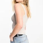 Abercrombie & Fitch  Square Neck Tank Top Ribbed Stone Small Crop Cropped Photo 7