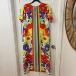 Frances Valentine Floral Print Maxi Resort White Lotus Dress Lg Colorful Cruise Photo 2