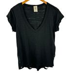 Free People We The Free Sundance Tee Top Black Slouchy V Neck Distressed Size XS Photo 1