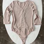 GILLI Ribbed Cream V Neck Button Down 3/4 Sleeve Bodysuit Size Large Photo 3