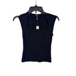 AQUA  Sleeveless Square Neck Knit Top Black Tank Stretch‎ Fitted top M Photo 4
