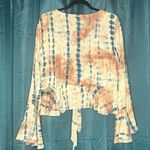 Venus  NEW Tie Dye Boho Indigo Beige Rust Top Front Bell Sleeve Casual Loose XL Photo 3