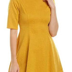 London Times  Dress Womens Size 4 Mustard Yellow Textured Fit Flare Short Sleeve Photo 0
