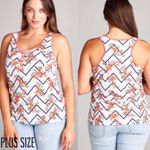 White Boho Chevron Floral Print Racerback Tank Top Size XL Photo 1