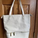 JOY Mangano Smart Chic pebbled Leather Double Decker Tote Taupe Purse Handbag Photo 3
