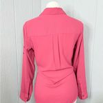 EXPRESS  Pink Lace Detail Button Down Shirt Photo 4