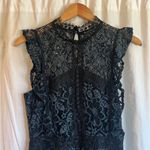 ZARA  Contrasting Black/Teal Sleeveless Lace Ruffled Midi Shift Dress Photo 2